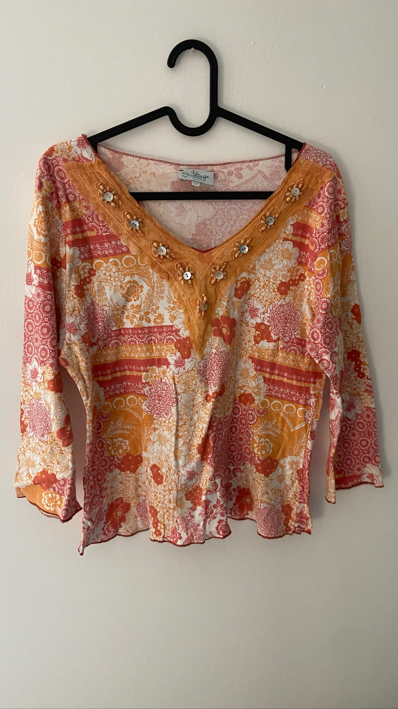 Haut Vintage orange à motif 